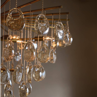 DLC47 - Jacqueline Large Chandelier - Amber, Seeded Slump Glass
