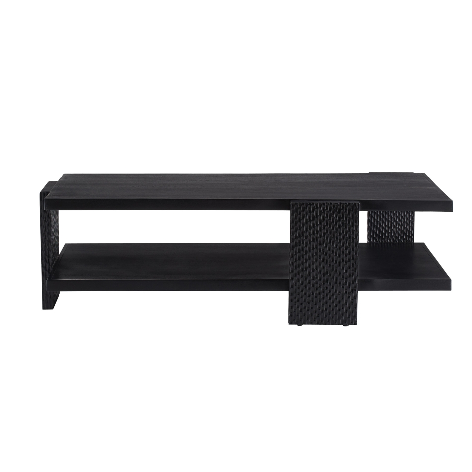 4900 - Aiden Coffee Table - Handcarved Soft Black Waxed, Wood
