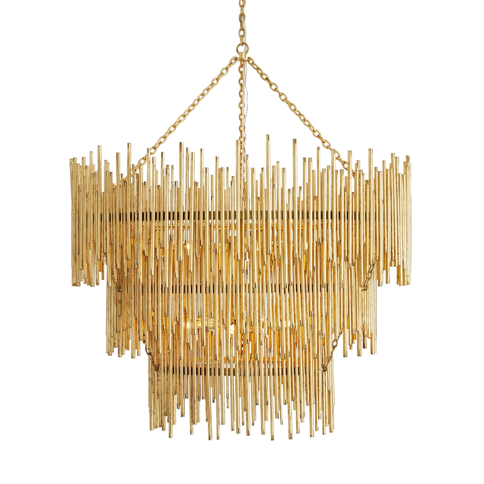 84033 - Prescott Three Tiered Chandelier - Gold Leaf, Iron