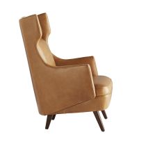 8091 Budelli Wing Chair Cognac Leather Dark Walnut Angle 2 View