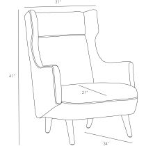 8091 Budelli Wing Chair Cognac Leather Dark Walnut Product Line Drawing