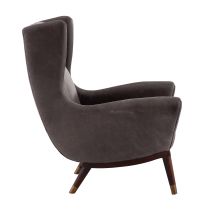 8107 Ophelia Lounge Chair Graphite Leather Dark Walnut Angle 2 View