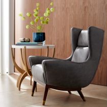 8107 Ophelia Lounge Chair Graphite Leather Dark Walnut Enviormental View 1
