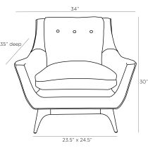 8124 Neptune Lounge Chair Oyster Jacquard Dark Walnut Product Line Drawing