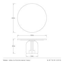 FDS24 Orba Teak Wood Outdoor Dining Table Product Line Drawing