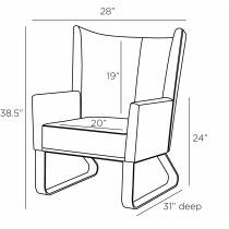 FRI09 Bleu Wingback Chair Product Line Drawing