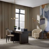 FRU05 Aljona Swivel Chair Cream Sherpa Oyster Leather Enviormental View 1