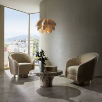 FRU05 Aljona Swivel Chair Cream Sherpa Oyster Leather Enviormental View  2