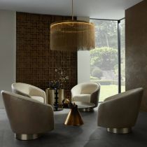 FRU05 Aljona Swivel Chair Cream Sherpa Oyster Leather 