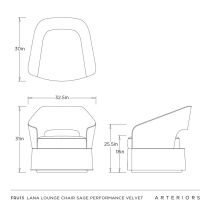 FRU13 Lana Lounge Chair Sage Performance Velvet Product Line Drawing