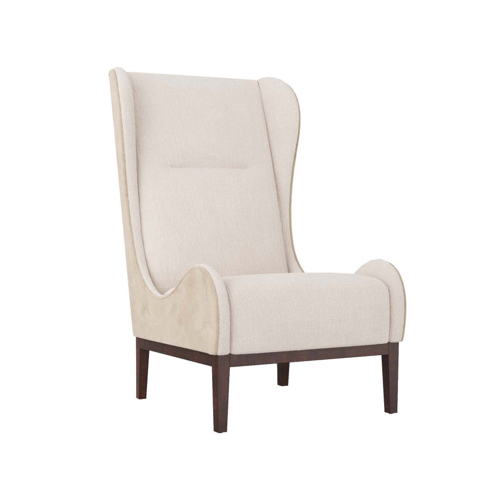 Pierce Wing Chair Stone Boucle Dark Walnut