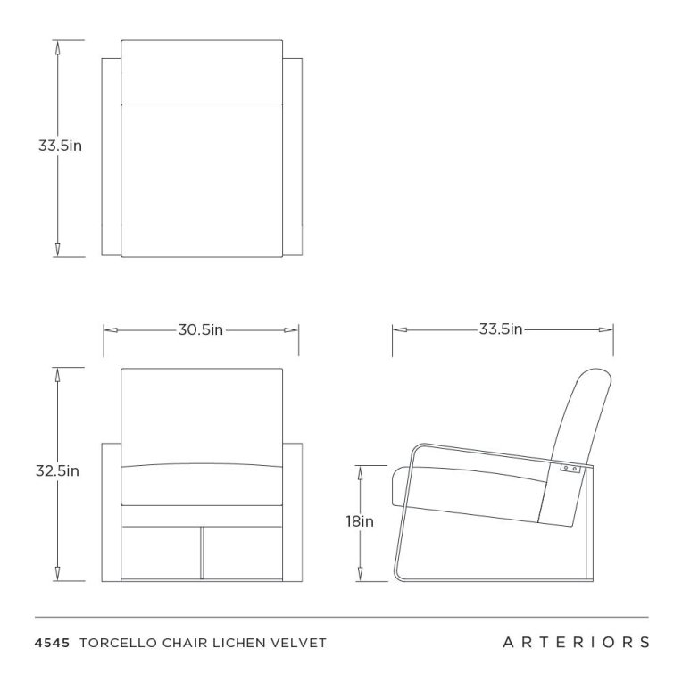Torcello Chair Lichen Velvet - Dimensions (Inches)