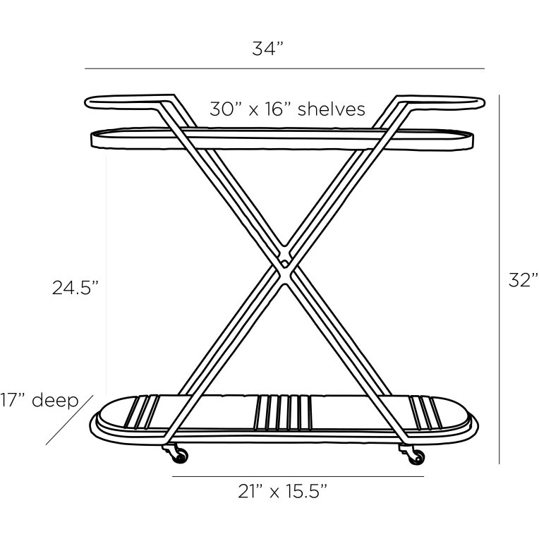 Nakoa Bar Cart - Dimensions (Inches)