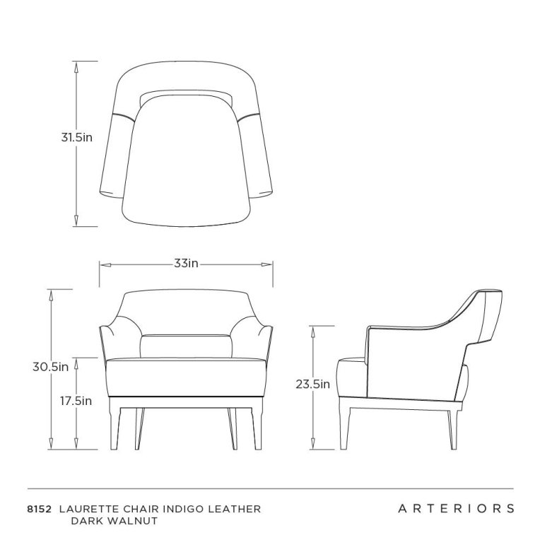 Laurette Chair Indigo Leather Dark Walnut - Dimensions (Inches)