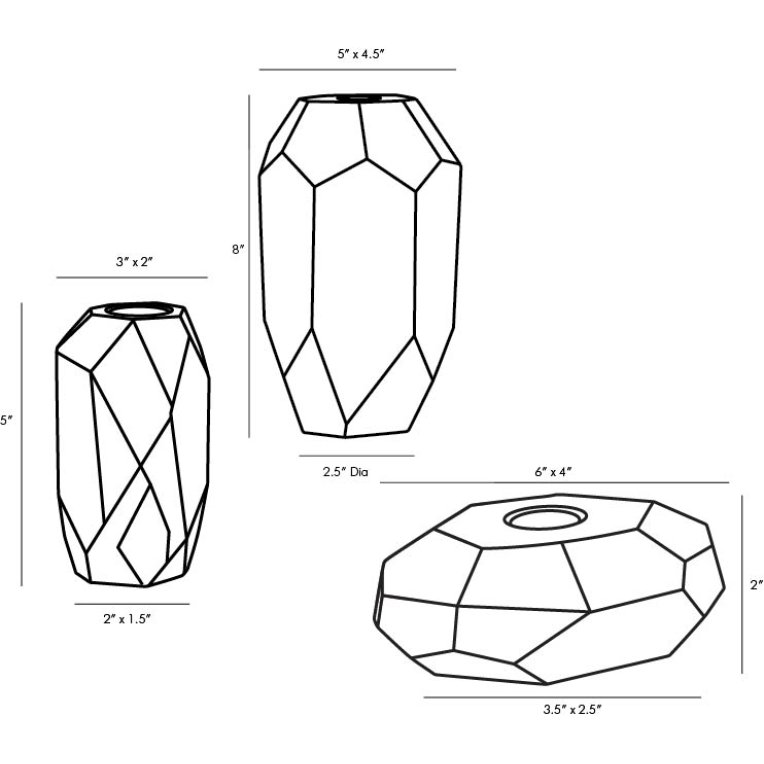 Violet Candle Holders, Set of 3 - Dimensions (Inches)
