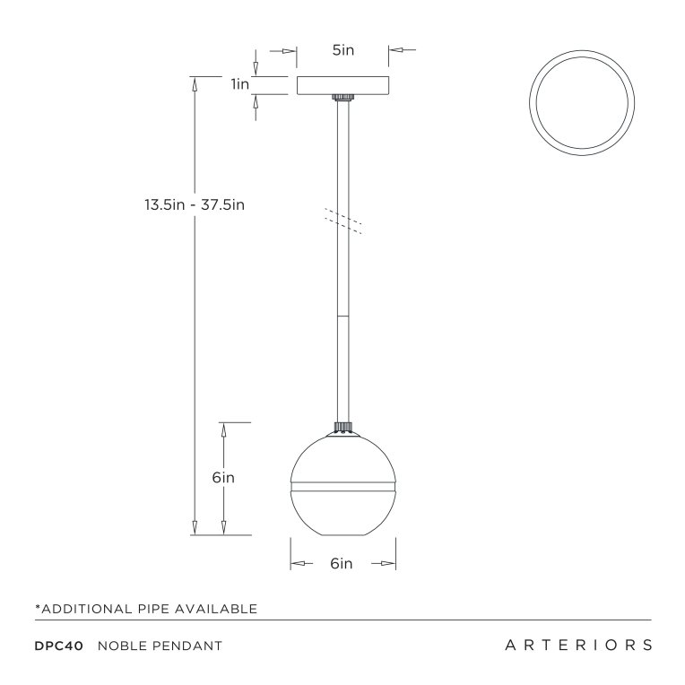 Noble Pendant - Dimensions (Inches)