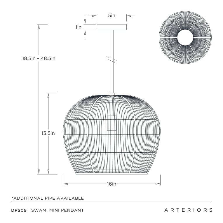 Swami Mini Pendant - Dimensions (Inches)