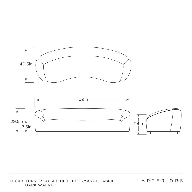 Turner Sofa Pine Performance Chenille Dark Walnut - Dimensions (Inches)