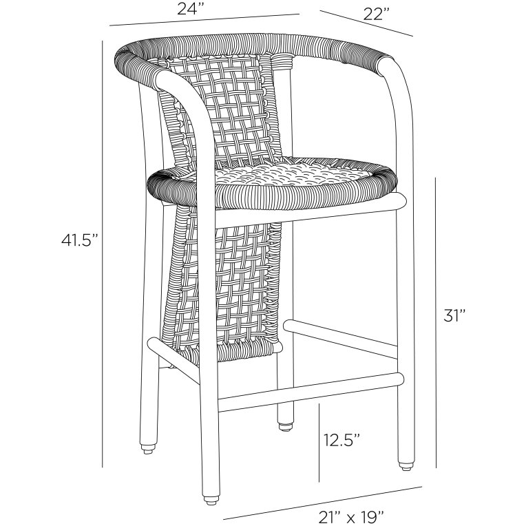 Chapman Outdoor Bar Stool - Dimensions (Inches)