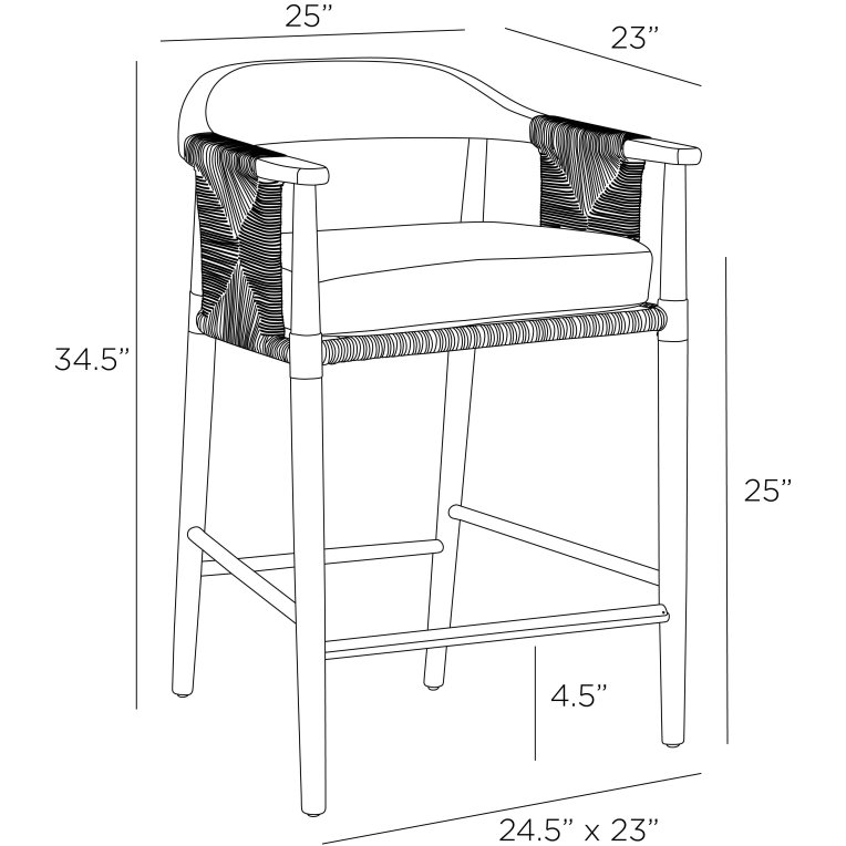 Estes Outdoor Counter Stool - Dimensions (Inches)