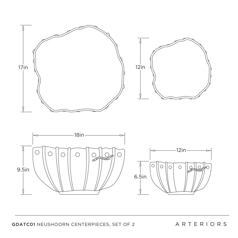 Neushoorn Centerpieces, Set of 2 - Dimensions (Inches)