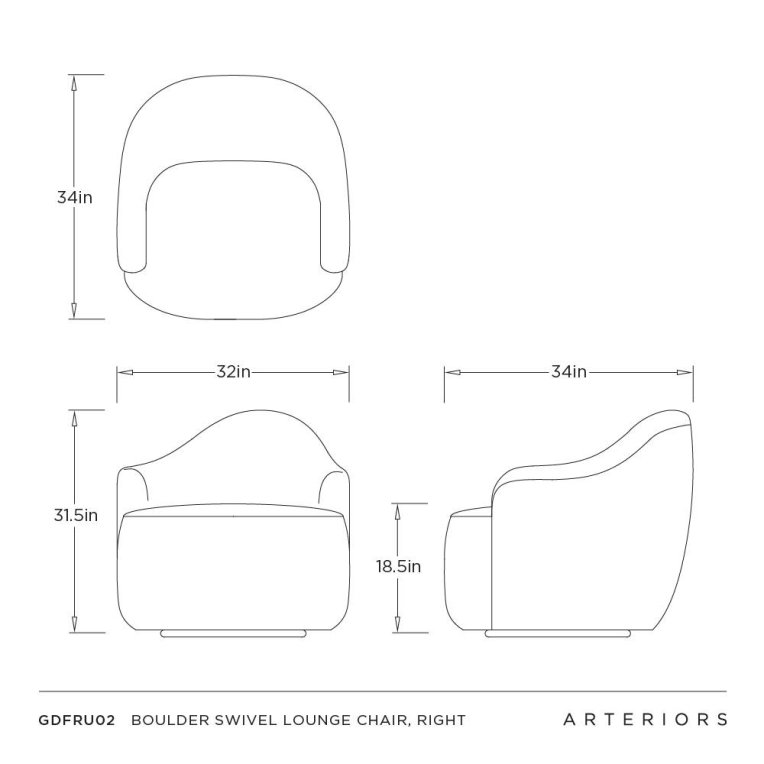 Boulder Swivel Lounge Chair, Right - Dimensions (Inches)