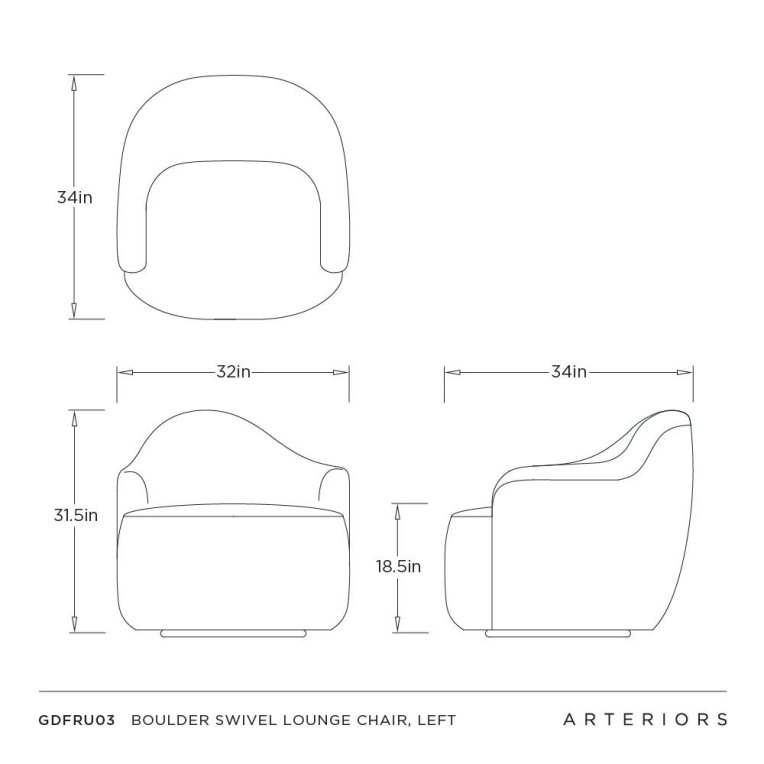 Boulder Swivel Lounge Chair, Left - Dimensions (Inches)