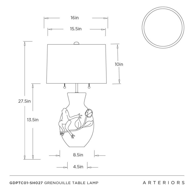 Grenouille Table Lamp - Dimensions (Inches)