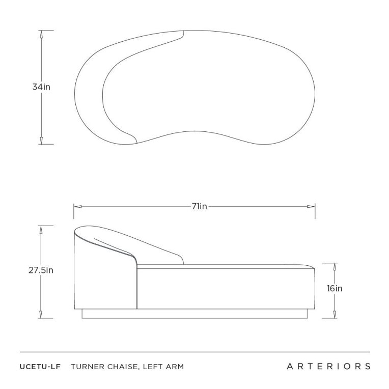 Turner Chaise, Left Arm - Customer's Own Material - Dimensions (Inches)