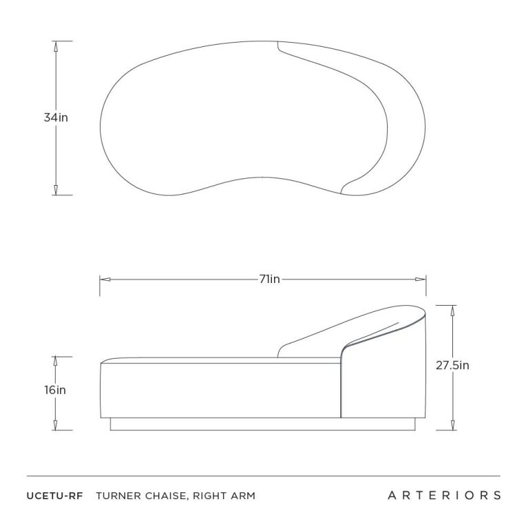 Turner Chaise, Right Arm - Special Order - Dimensions (Inches)
