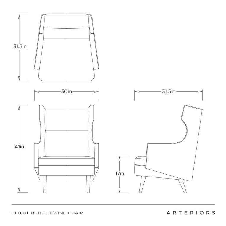 Budelli Wing Chair - Customer's Own Material - Dimensions (Inches)