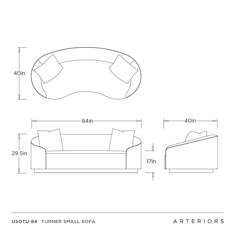 Turner Small Sofa - Customer's Own Material - Dimensions (Inches)