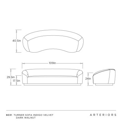 Turner Sofa Indigo Velvet Dark Walnut